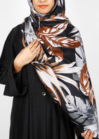 BeingMuslims Flowery Design Printed Brown and White Viscose Hijab