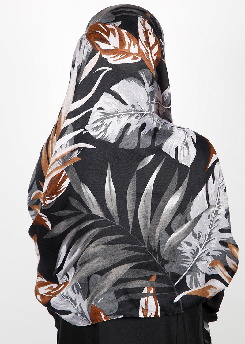 BeingMuslims Flowery Design Printed Brown and White Viscose Hijab
