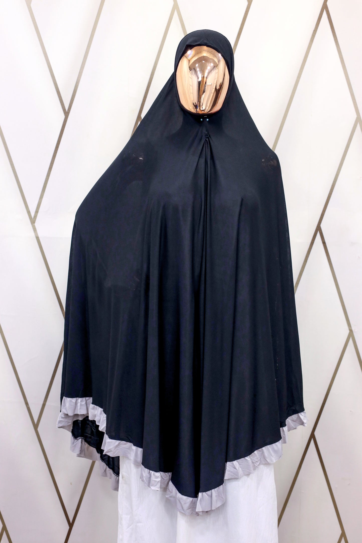 Grey Frill Makhna – 3XL Extra Coverage - BEINGMUSLIMS THE HIJAB SHOPPE