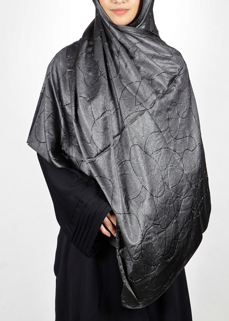 BeingMuslims Swarovski Work Black Satin Hijab