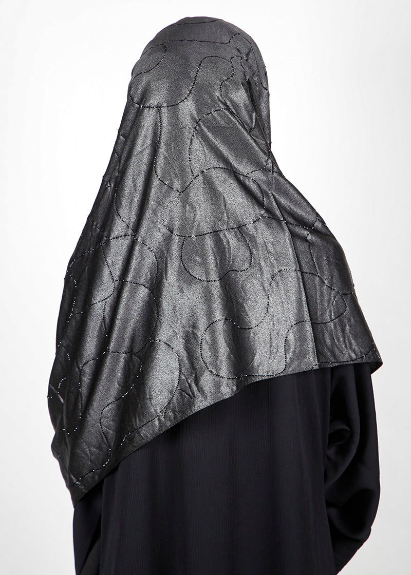 BeingMuslims Swarovski Work Black Satin Hijab