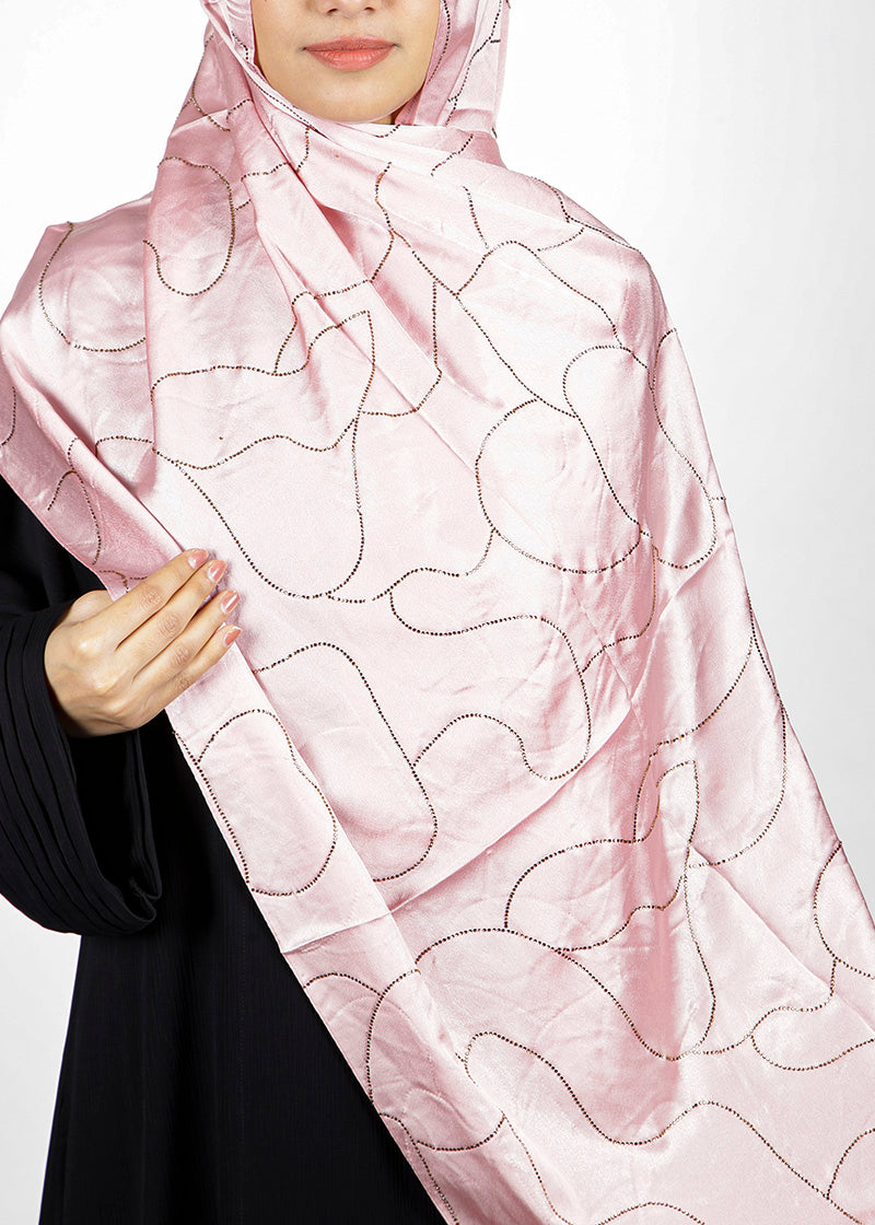BeingMuslims Swarovski Work Blush Pink Satin Hijab