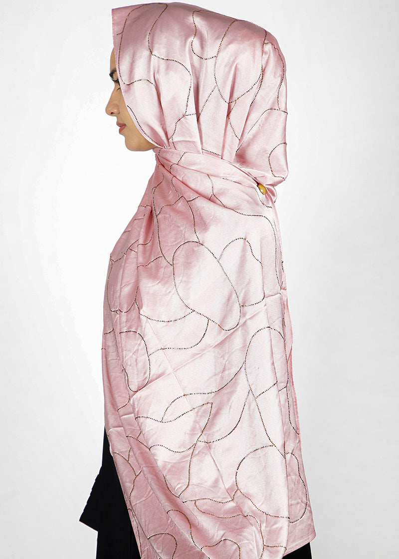 BeingMuslims Swarovski Work Blush Pink Satin Hijab