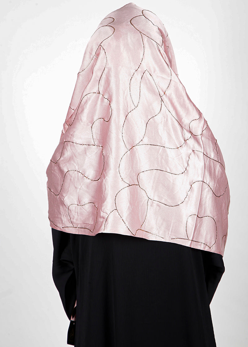 BeingMuslims Swarovski Work Blush Pink Satin Hijab