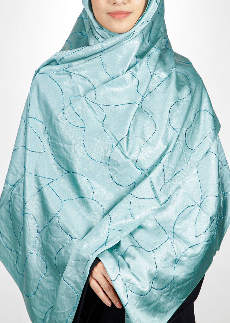BeingMuslims Swarovski Work Electric Blue Satin Hijab