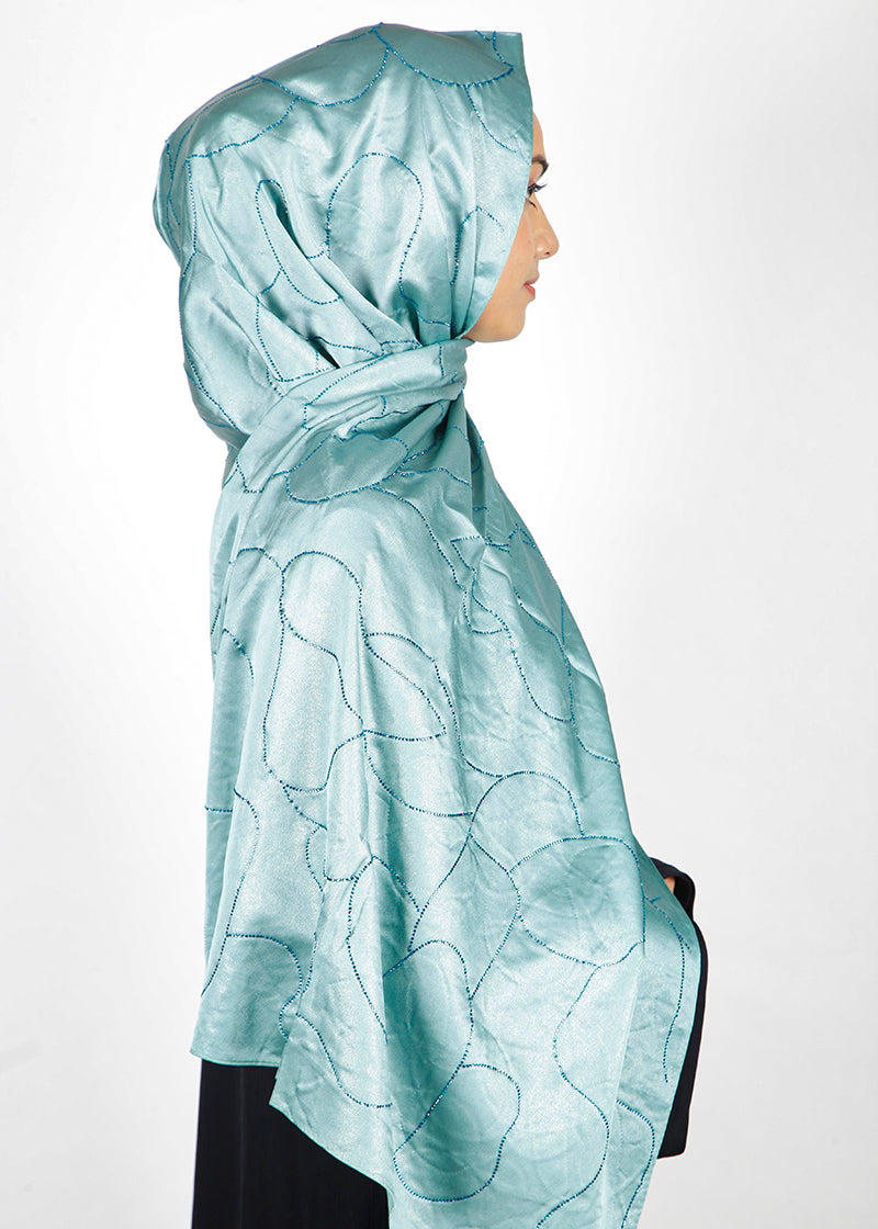 BeingMuslims Swarovski Work Electric Blue Satin Hijab