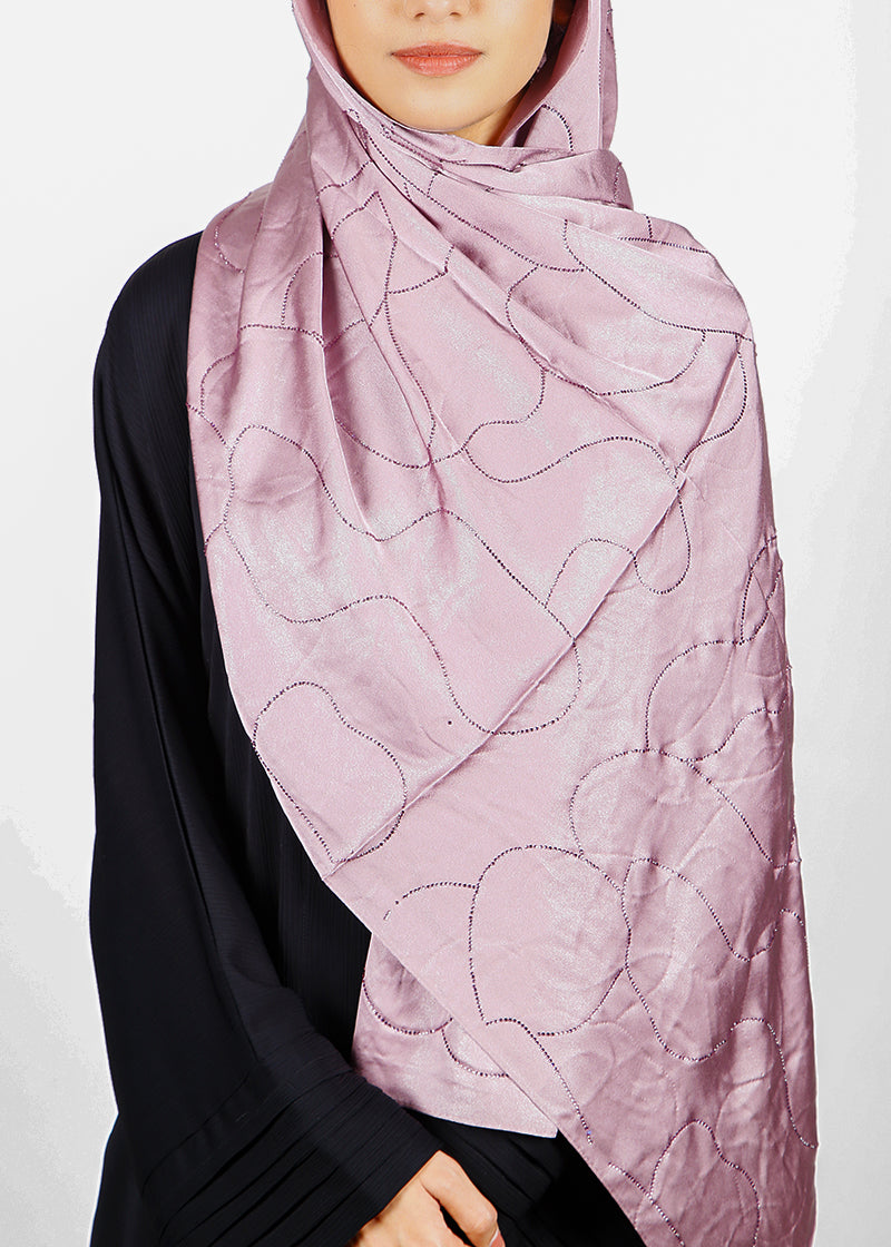 BeingMuslims Swarovski Work Misty Rose Satin Hijab