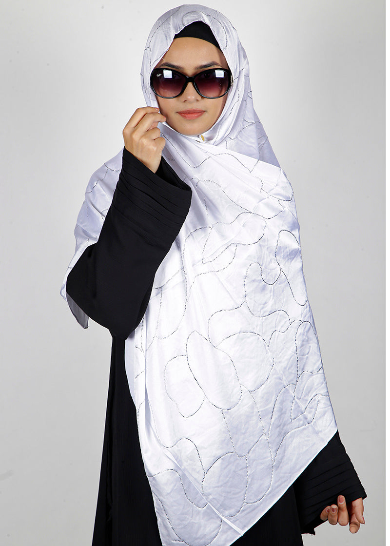 BeingMuslims Swarovski Work White Satin Hijab
