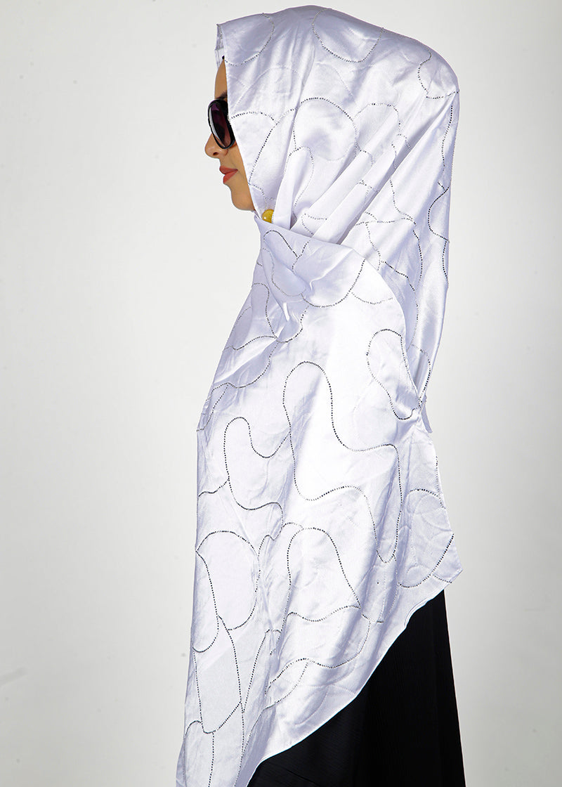 BeingMuslims Swarovski Work White Satin Hijab
