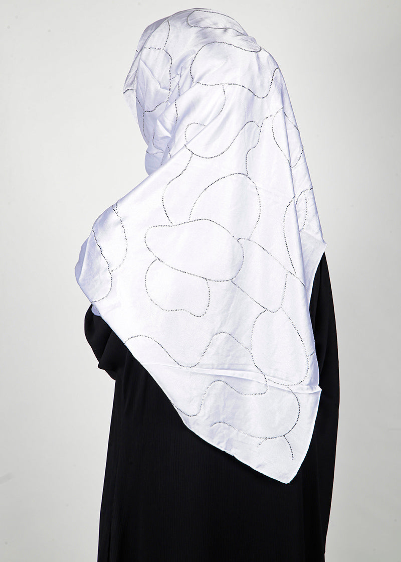 BeingMuslims Swarovski Work White Satin Hijab