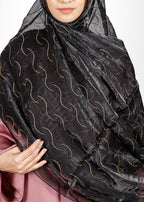 BeingMuslims Swarovski Work Black Organza Luxury Hijab