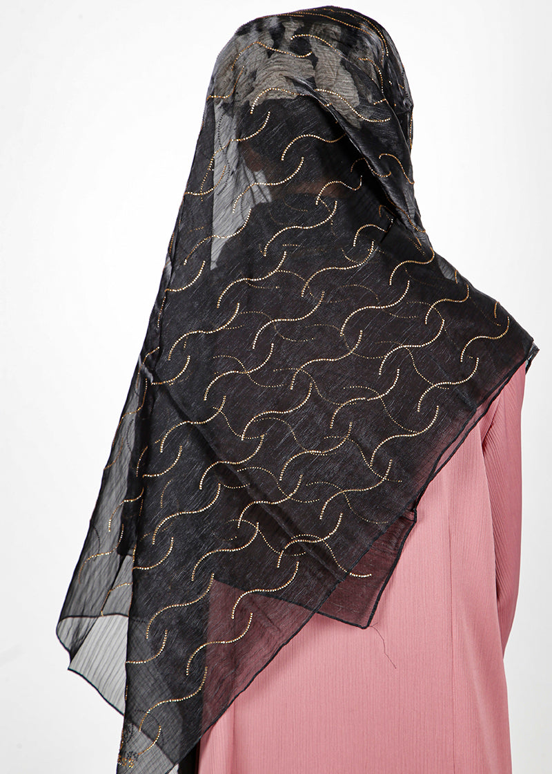 BeingMuslims Swarovski Work Black Organza Luxury Hijab