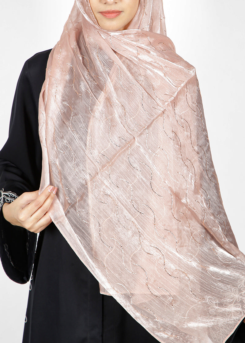 BeingMuslims Swarovski Work Champage Organza Luxury Hijab