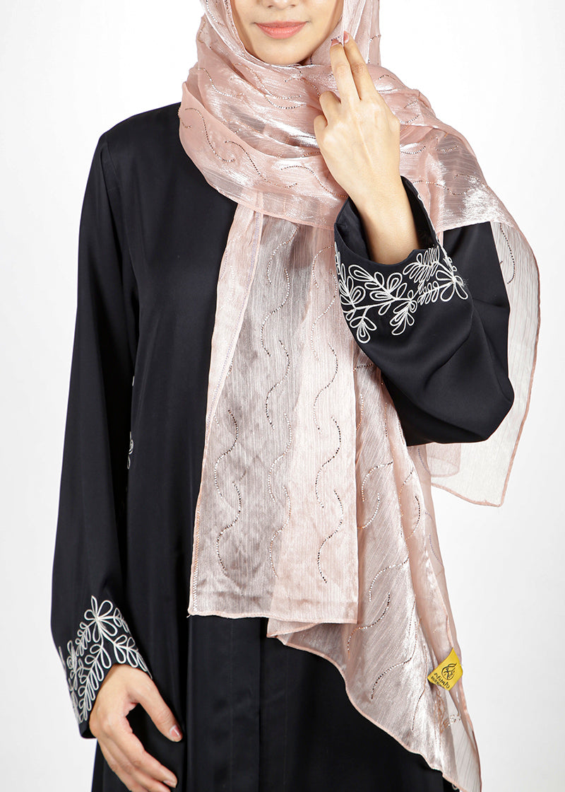 BeingMuslims Swarovski Work Champage Organza Luxury Hijab