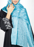 BeingMuslims Swarovski Work Electric Blue Organza Luxury Hijab
