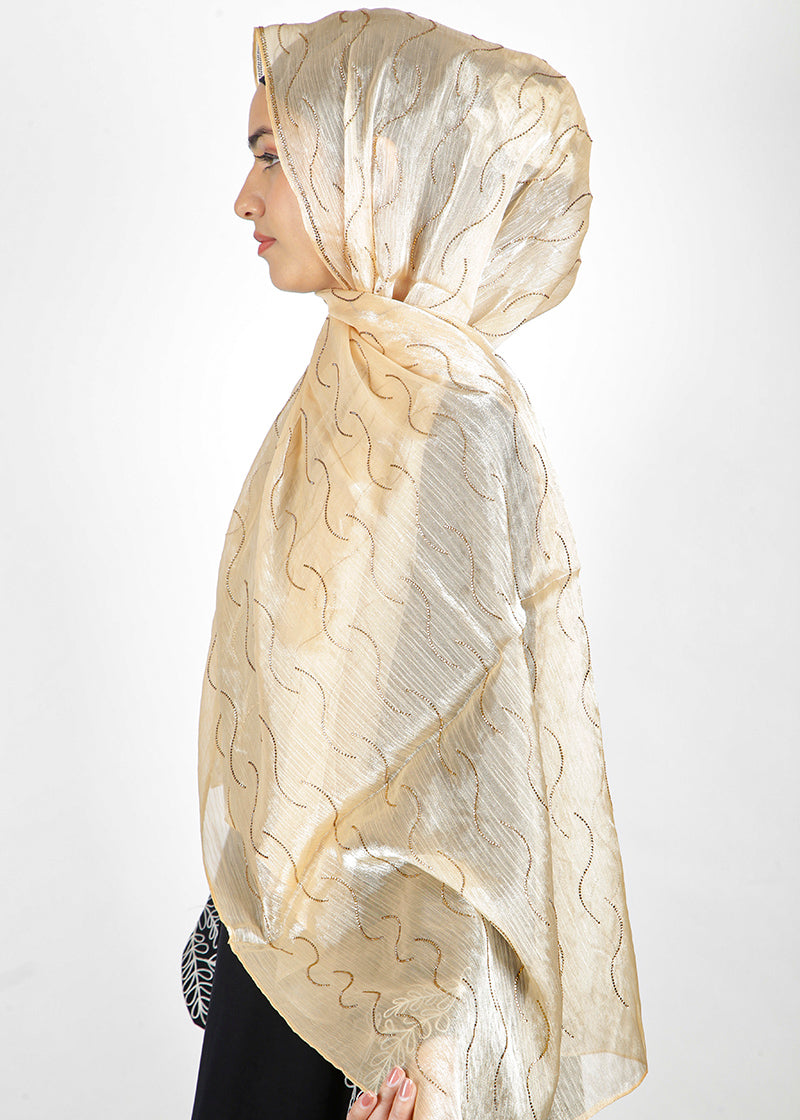 BeingMuslims Swarovski Work Golden Organza Luxury Hijab