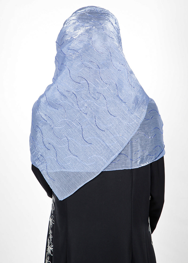 BeingMuslims Swarovski Work Light Blue Organza Luxury Hijab