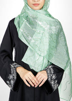 BeingMuslims Swarovski Work Mint Green Organza Luxury Hijab