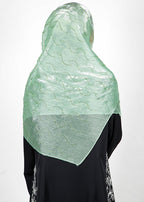 BeingMuslims Swarovski Work Mint Green Organza Luxury Hijab