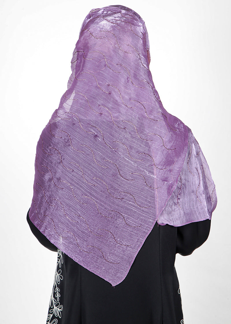 BeingMuslims Swarovski Work Purple Organza Luxury Hijab