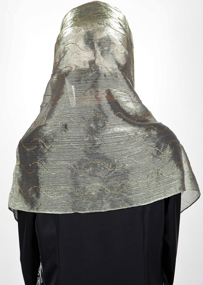 BeingMuslims Swarovski Work Sage Green Organza Luxury Hijab