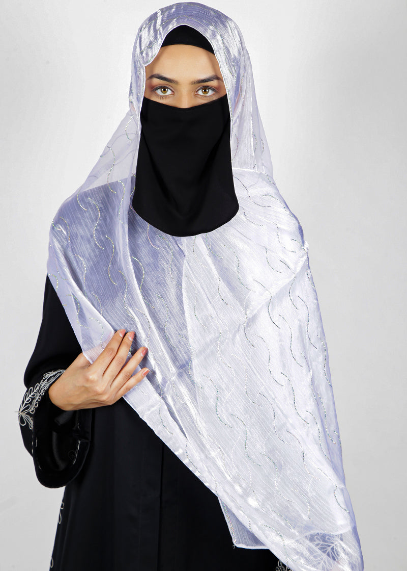 BeingMuslims Swarovski Work White Organza Luxury Hijab