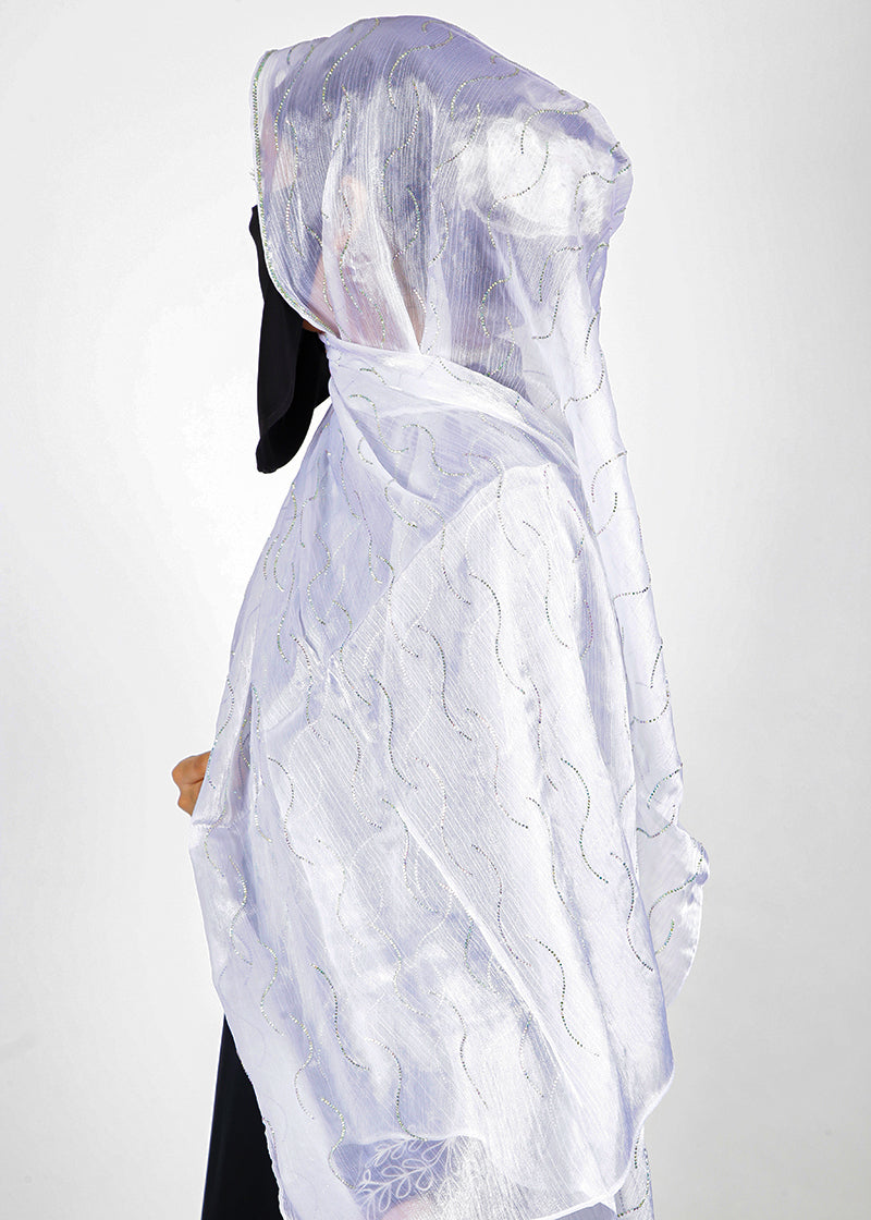 BeingMuslims Swarovski Work White Organza Luxury Hijab