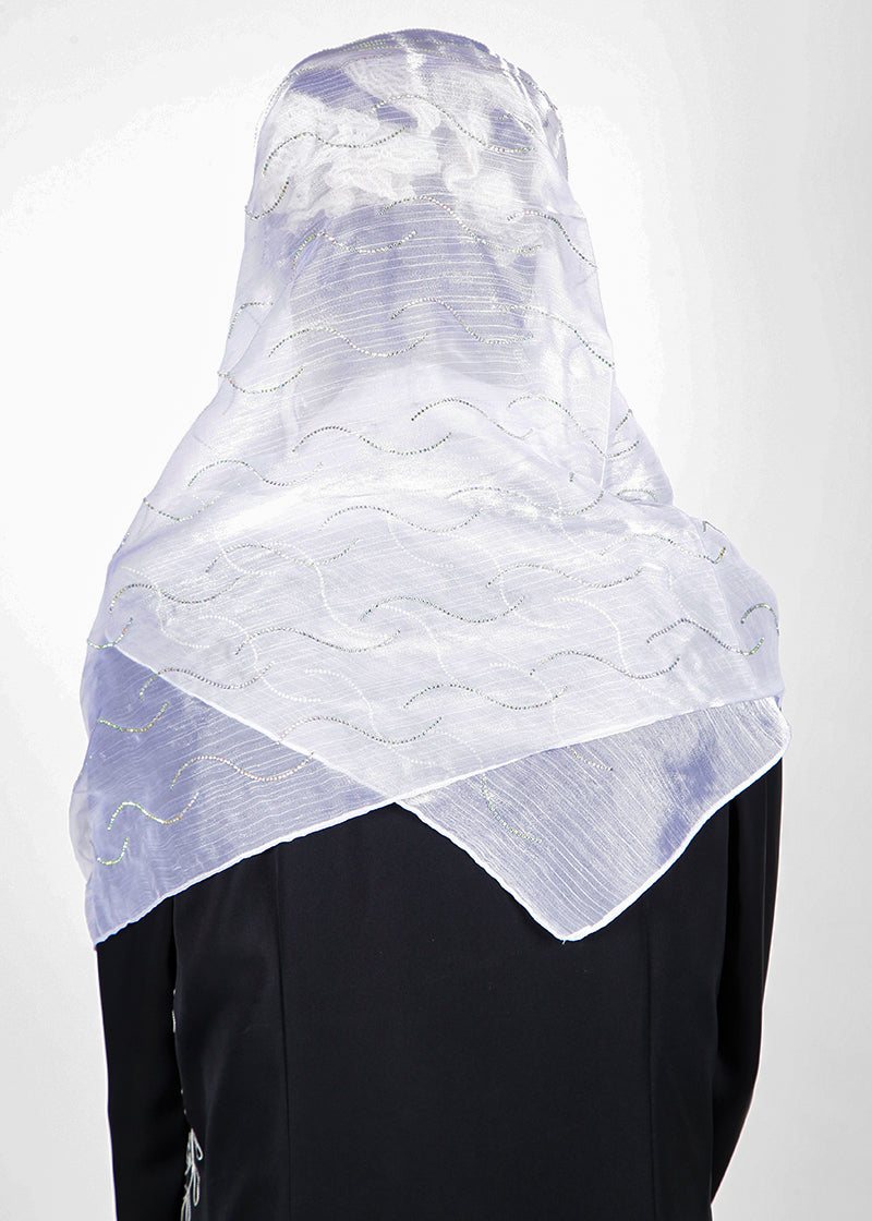 BeingMuslims Swarovski Work White Organza Luxury Hijab