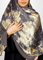 BeingMuslims Metallic Black and Gold Velvet Satin Luxury Hijab