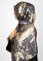 BeingMuslims Metallic Black and Gold Velvet Satin Luxury Hijab