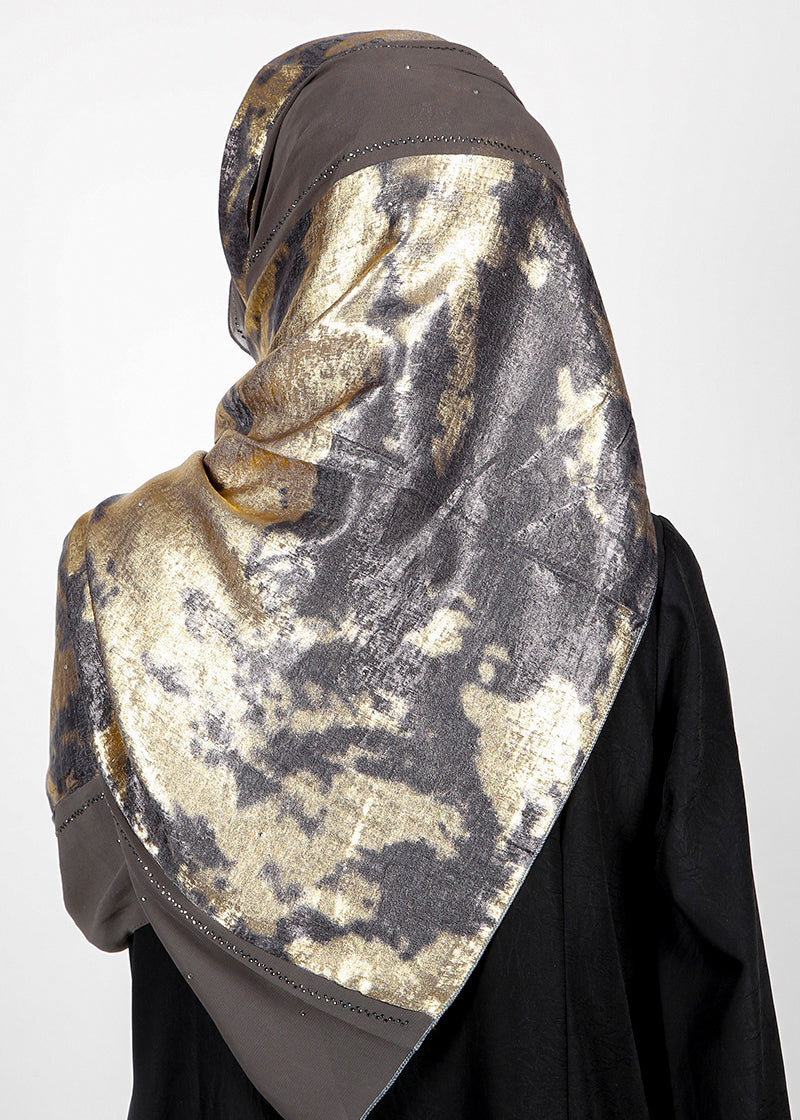 BeingMuslims Metallic Black and Gold Velvet Satin Luxury Hijab