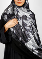 BeingMuslims Metallic Black and Silver Velvet Satin Luxury Hijab