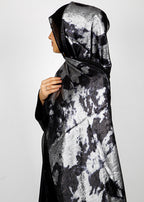 BeingMuslims Metallic Black and Silver Velvet Satin Luxury Hijab