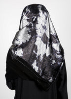 BeingMuslims Metallic Black and Silver Velvet Satin Luxury Hijab
