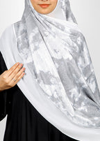 BeingMuslims Metallic White and Grey Velvet Satin Luxury Hijab