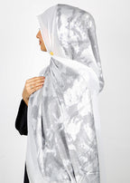 BeingMuslims Metallic White and Grey Velvet Satin Luxury Hijab