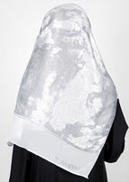 BeingMuslims Metallic White and Grey Velvet Satin Luxury Hijab