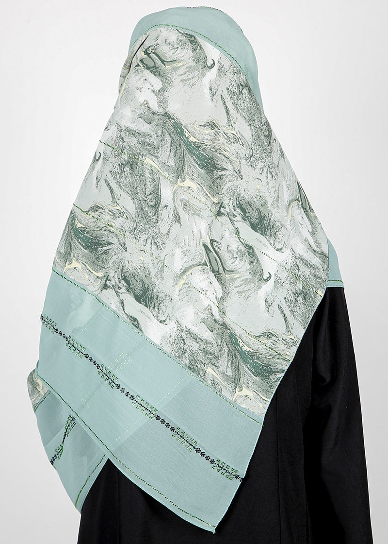 BeingMuslims Marble Print SeaFoam Green Satin Luxury Hijab