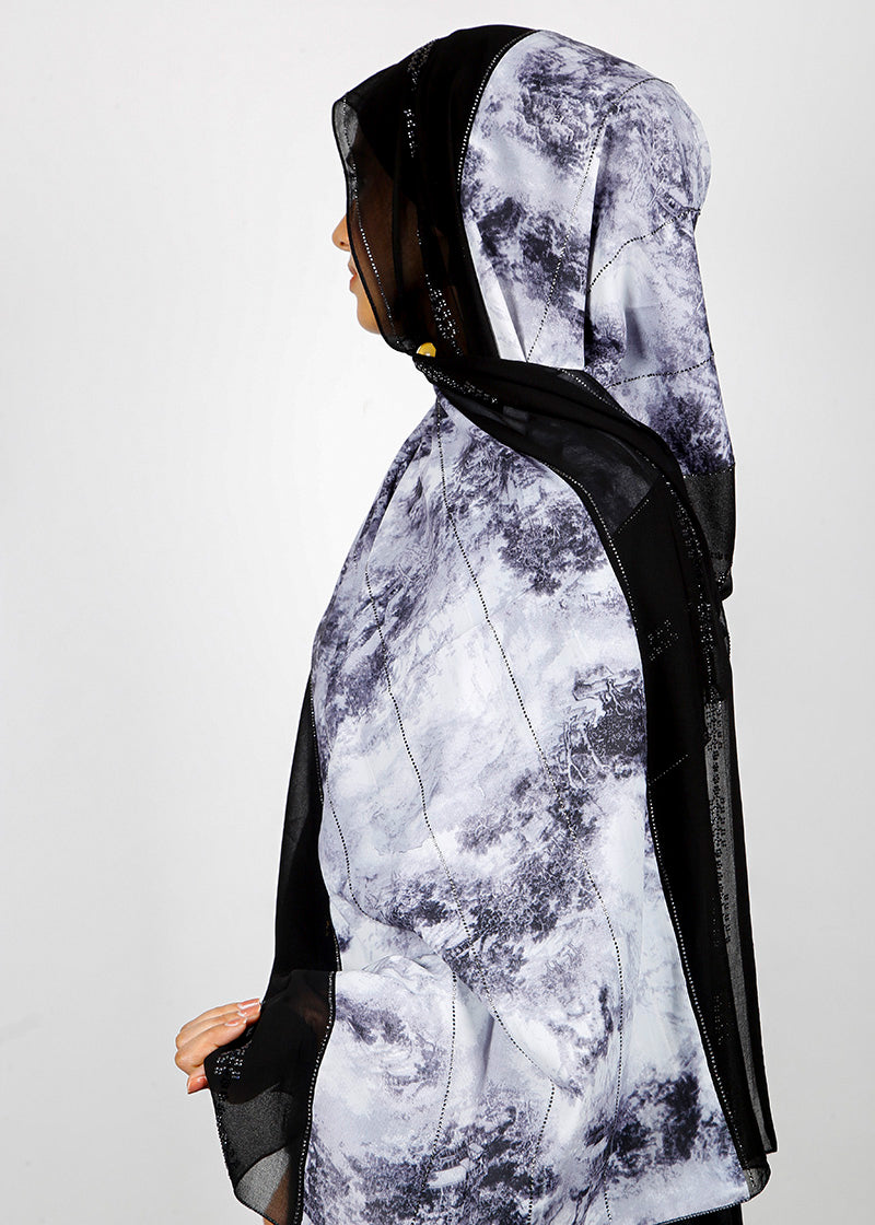 BeingMuslims Marble Print Black And White Satin Luxury Hijab