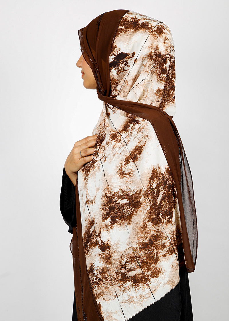 BeingMuslims Marble Print Brown Satin Luxury Hijab