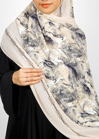 BeingMuslims Marble Print Ivory Luxury Hijab