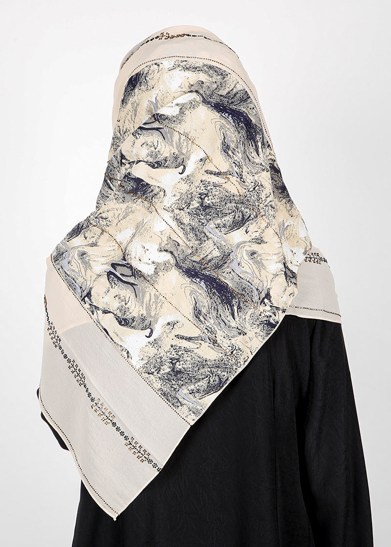 BeingMuslims Marble Print Ivory Luxury Hijab