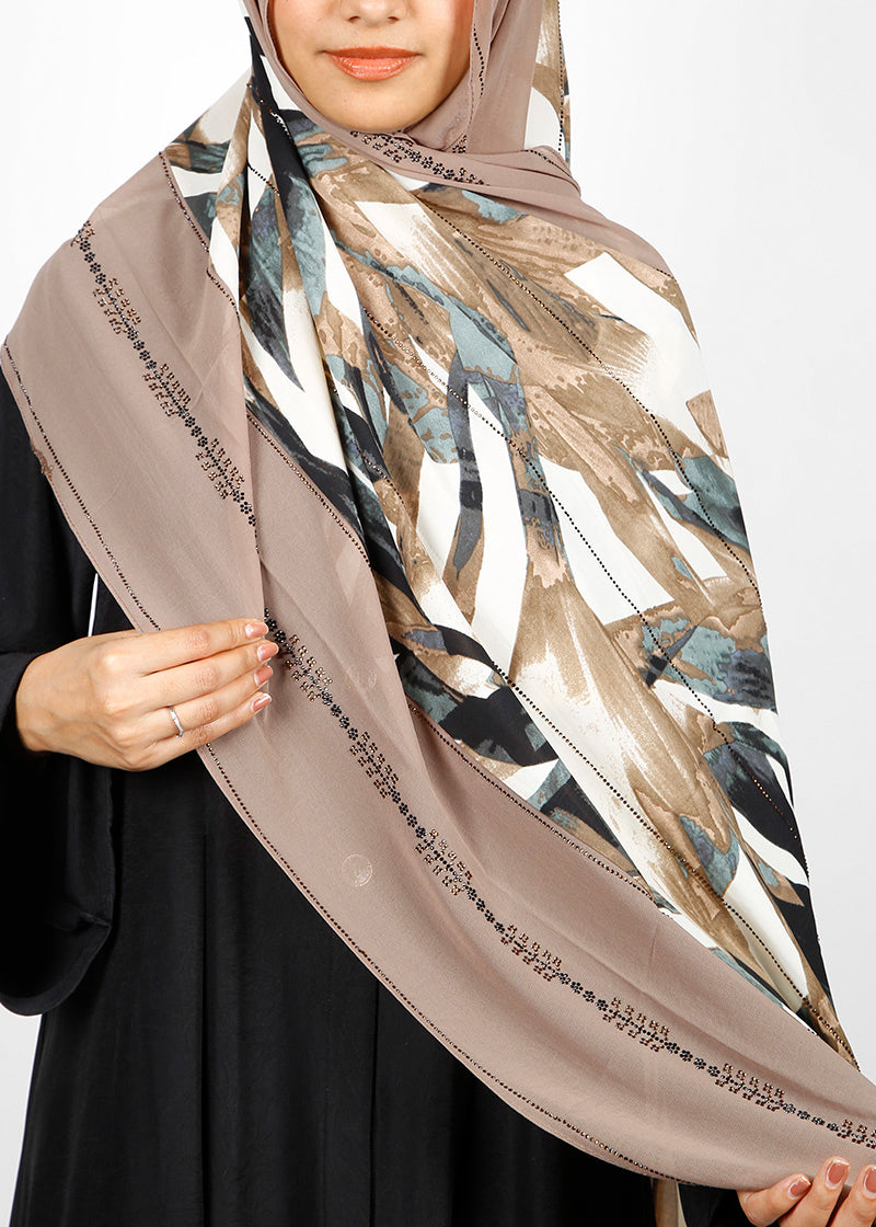 BeingMuslims Marble Print White and Brown Luxury Hijab