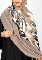BeingMuslims Marble Print White and Brown Luxury Hijab