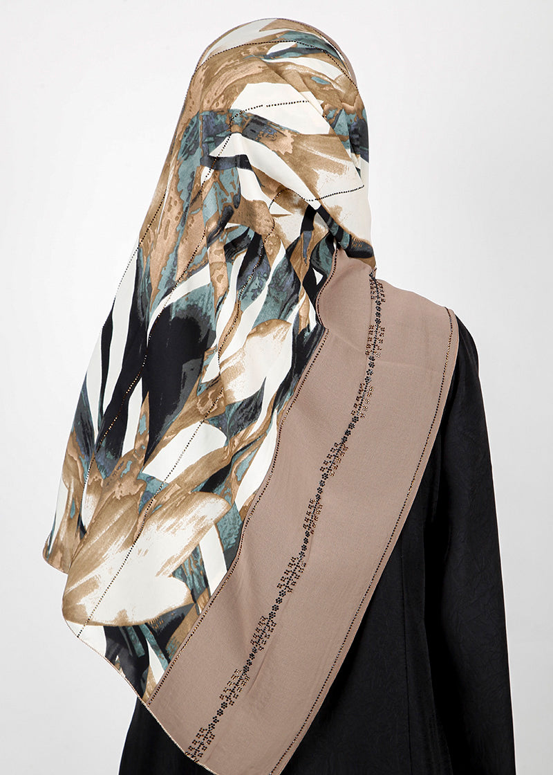 BeingMuslims Marble Print White and Brown Luxury Hijab
