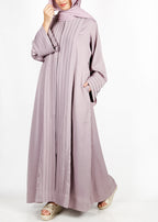 BeingMuslims Cascade Pleated Elegant Beige Abaya