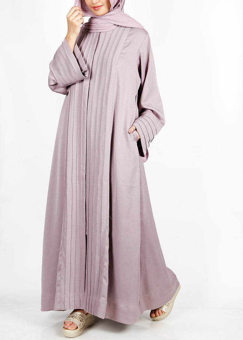 BeingMuslims Cascade Pleated Elegant Beige Abaya