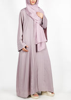 BeingMuslims Cascade Pleated Elegant Beige Abaya