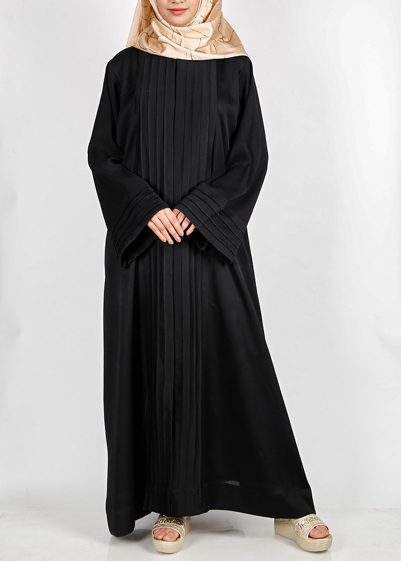 BeingMuslims Cascade Pleated Elegant Black Abaya