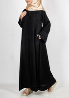 BeingMuslims Cascade Pleated Elegant Black Abaya